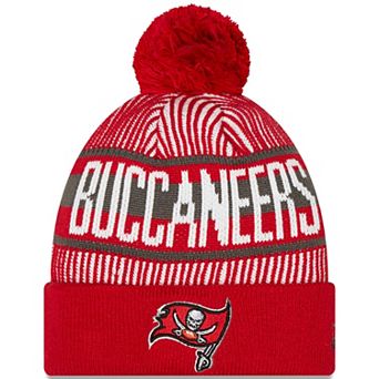Men's New Era Red Tampa Bay Buccaneers Striped Cuffed Knit Hat with Pom