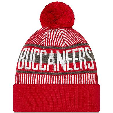 Men's New Era Red Tampa Bay Buccaneers Striped Cuffed Knit Hat with Pom