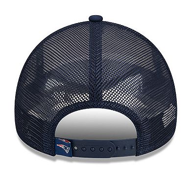 Men's New Era White/Navy New England Patriots Stacked A-Frame Trucker 9FORTY Adjustable Hat