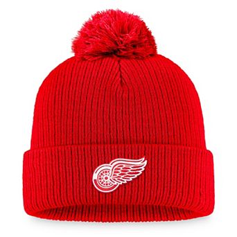 Men's Fanatics Branded Red Detroit Red Wings Core Primary Logo Cuffed Knit Hat with Pom
