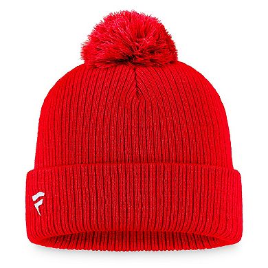 Men's Fanatics Branded Red Detroit Red Wings Core Primary Logo Cuffed Knit Hat with Pom