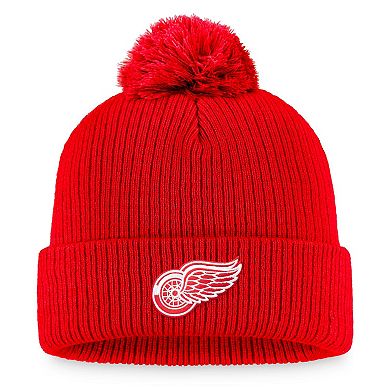 Men's Fanatics Branded Red Detroit Red Wings Core Primary Logo Cuffed Knit Hat with Pom