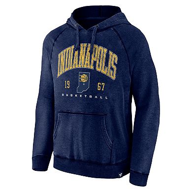 Men's Fanatics Branded Heather Navy Indiana Pacers Foul Trouble Snow Wash Raglan Pullover Hoodie