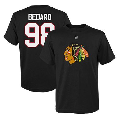 Youth Connor Bedard Black Chicago Blackhawks Player Name & Number T-Shirt