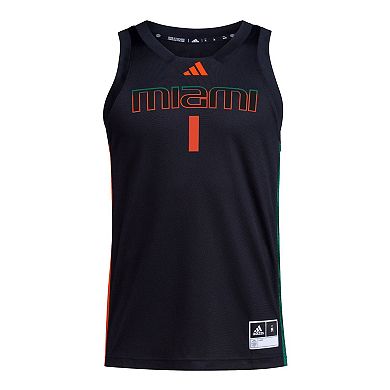 Men's adidas #1 Black Miami Hurricanes Swingman Jersey