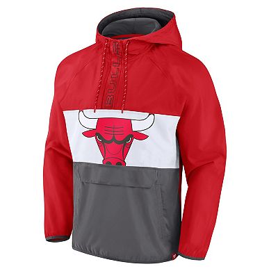 Men's Fanatics Branded Red/Gray Chicago Bulls Anorak Flagrant Foul Color-Block Raglan Hoodie Half-Zip Jacket