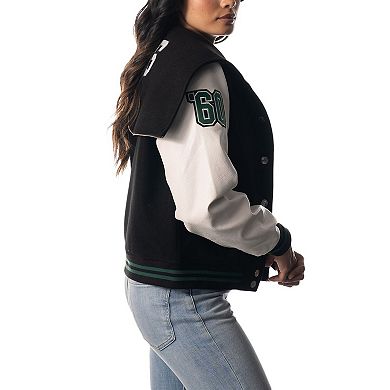 Women's The Wild Collective Black New York Jets Sailor Full-Snap Hooded Varsity Jacket