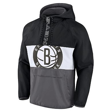 Men's Fanatics Branded  Black/Gray Brooklyn Nets Anorak Flagrant Foul Color-Block Raglan Hoodie Half-Zip Jacket