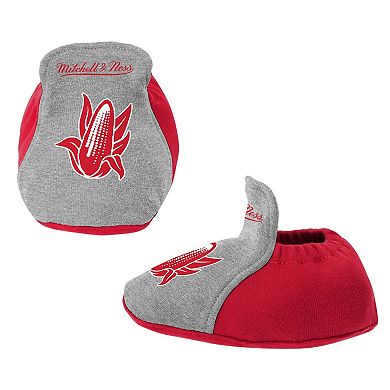 Infant Mitchell & Ness Scarlet/Heather Gray Nebraska Huskers 3-Pack Bodysuit, Bib and Bootie Set