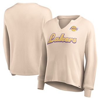 Women's Fanatics Branded Tan Los Angeles Lakers Go For It Long Sleeve Notch Neck T-Shirt