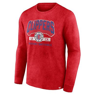 Men's Fanatics Branded Heather Red LA Clippers Front Court Press Snow Wash Long Sleeve T-Shirt