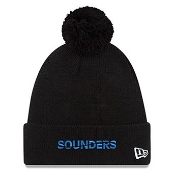 Men's New Era Black Seattle Sounders FC Wordmark Pom Cuffed Knit Hat