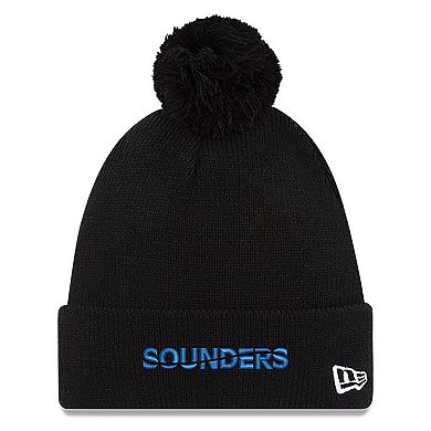 Men's New Era  Black Seattle Sounders FC  Wordmark Pom Cuffed Knit Hat