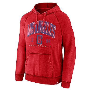 Men's Fanatics Branded Heather Red LA Clippers Foul Trouble Snow Wash Raglan Pullover Hoodie