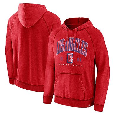 Men's Fanatics Branded Heather Red LA Clippers Foul Trouble Snow Wash Raglan Pullover Hoodie