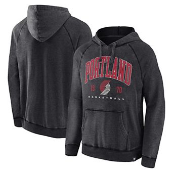 Men's Fanatics Branded Heather Charcoal Portland Trail Blazers Foul Trouble Snow Wash Raglan Pullover Hoodie