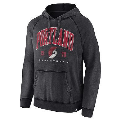Men's Fanatics Branded Heather Charcoal Portland Trail Blazers Foul Trouble Snow Wash Raglan Pullover Hoodie