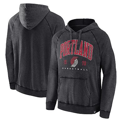 Men's Fanatics Branded Heather Charcoal Portland Trail Blazers Foul Trouble Snow Wash Raglan Pullover Hoodie