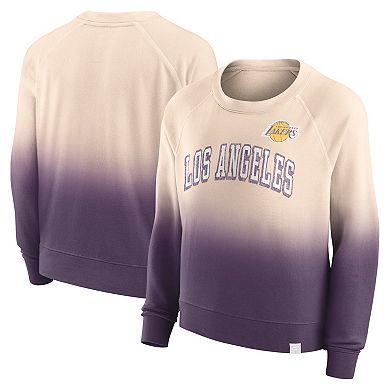Women's Fanatics Branded Tan/Purple Los Angeles Lakers Lounge Arch Raglan Pullover Sweatshirt