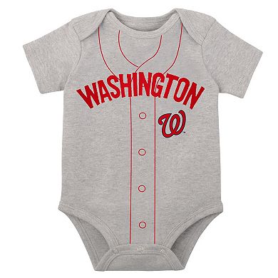 Infant White/Heather Gray Washington Nationals Two-Pack Little Slugger Bodysuit Set