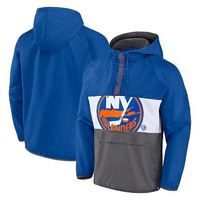 Men's Fanatics Branded Royal New York Islanders Flagrant Foul Anorak Raglan Half-Zip Hoodie Jacket
