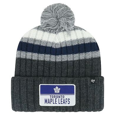 Men's '47 Gray Toronto Maple Leafs Stack Patch Cuffed Knit Hat with Pom