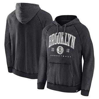 Men's Fanatics Branded Heather Charcoal Brooklyn Nets Foul Trouble Snow Wash Raglan Pullover Hoodie