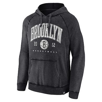 Men's Fanatics Branded Heather Charcoal Brooklyn Nets Foul Trouble Snow Wash Raglan Pullover Hoodie