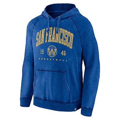 Men's Fanatics Branded Heather Royal Golden State Warriors Foul Trouble Snow Wash Raglan Pullover Hoodie