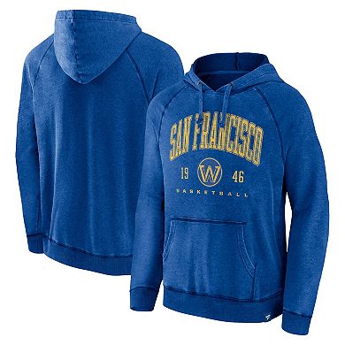 Men's Fanatics Branded Heather Royal Golden State Warriors Foul Trouble Snow Wash Raglan Pullover Hoodie