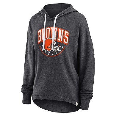 Women's Fanatics Branded Charcoal Cleveland Browns Lightewight Modest Crop Lounge Helmet Arch Pullover Hoodie