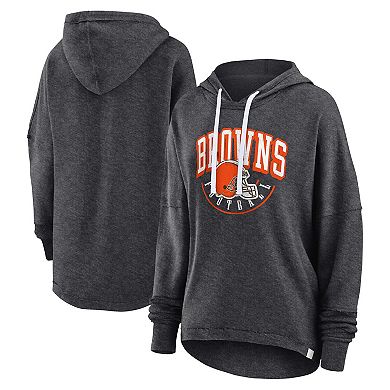 Women's Fanatics Branded Charcoal Cleveland Browns Lightewight Modest Crop Lounge Helmet Arch Pullover Hoodie
