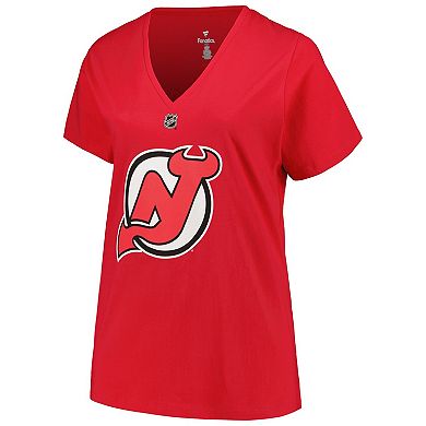 Women's Fanatics Branded Jack Hughes Red New Jersey Devils Plus Size Name & Number T-Shirt