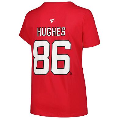 Women's Fanatics Branded Jack Hughes Red New Jersey Devils Plus Size Name & Number T-Shirt