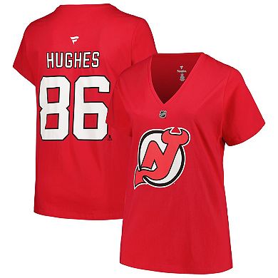 Women's Fanatics Branded Jack Hughes Red New Jersey Devils Plus Size Name & Number T-Shirt