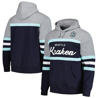 Men's Mitchell & Ness Deep Sea Blue/Gray Seattle Kraken Head Coach Pullover Hoodie