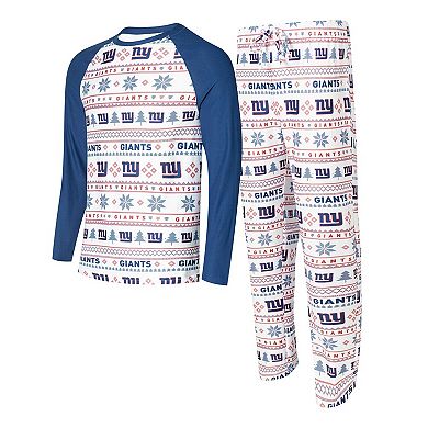 Men's Concepts Sport White/Royal New York Giants Tinsel Raglan Long Sleeve T-Shirt & Pants Sleep Set