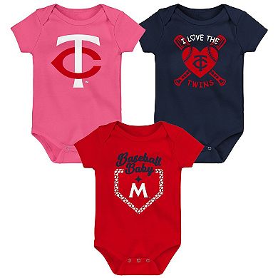 Infant Navy/Red/Pink Minnesota Twins Baseball Baby 3-Pack Bodysuit Set