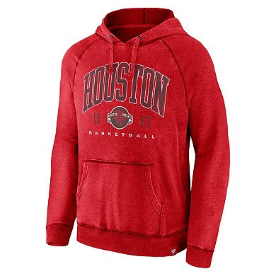 Men's Fanatics Branded Heather Red Houston Rockets Foul Trouble Snow Wash Raglan Pullover Hoodie