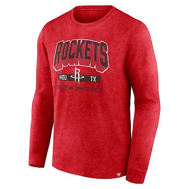 Men's Fanatics Branded Heather Red Houston Rockets Front Court Press Snow Wash Long Sleeve T-Shirt