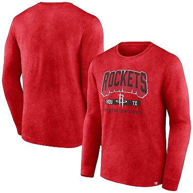 Men's Fanatics Branded Heather Red Houston Rockets Front Court Press Snow Wash Long Sleeve T-Shirt