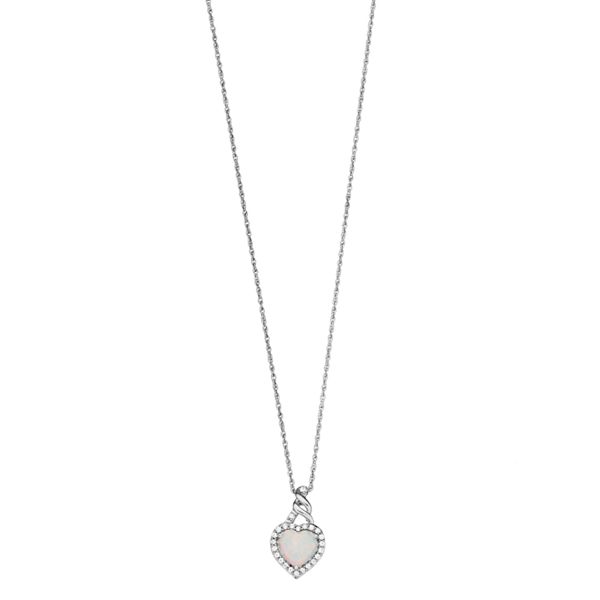 Sterling Silver Lab-Created Opal & White Sapphire Heart Pendant Necklace