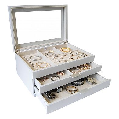 Mele and Co Misty Glass Top Wooden Jewelry Box