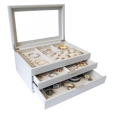 Mele and Co Misty Glass Top Wooden Jewelry Box