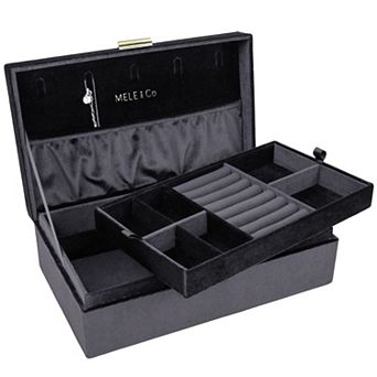 Mele and Co Jewel Onyx Black Velvet Jewelry Box Organizer