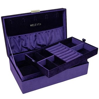 Mele and Co Jewel Onyx Black Velvet Jewelry Box Organizer