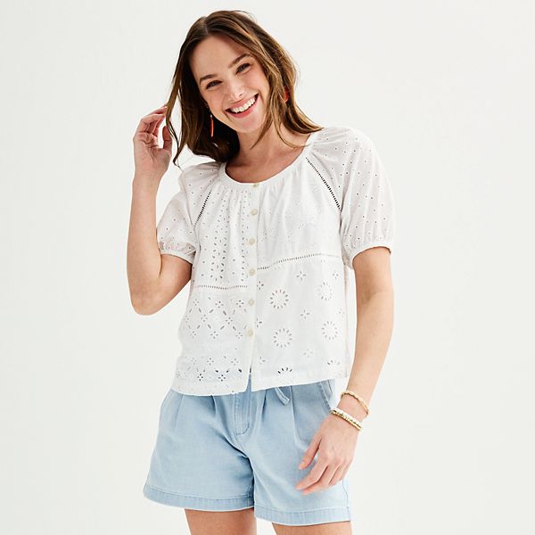 Women's Sonoma Goods For Life® Short Puff Sleeve Eyelet