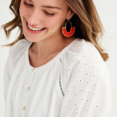 Women's Sonoma Goods For Life Short Puff Sleeve Eyelet Detailed Button Down Top