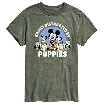 Disney's Mickey Mouse Men's Easily Distracted By Puppies Graphic Tee