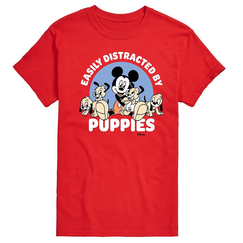 Disney's Mickey Mouse Men's Easily Distracted By Puppies Graphic Tee, 